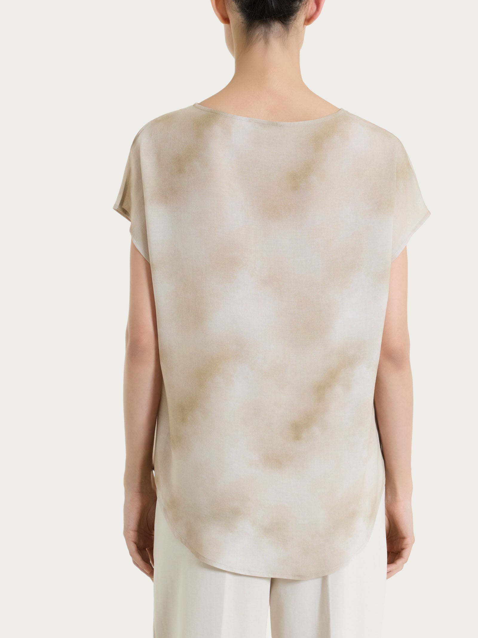 Blusa con manica corta e fantasia in EcoSeta Marroni Donna - Ragno