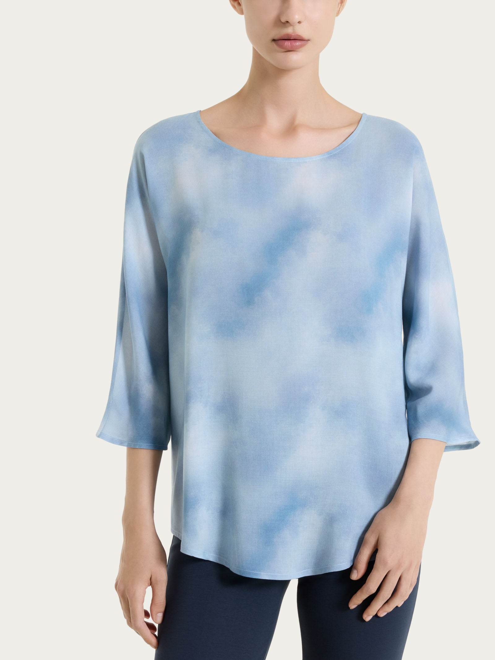 Blusa con manica 3/4 e fantasia in EcoSeta Azzurri Donna - Ragno