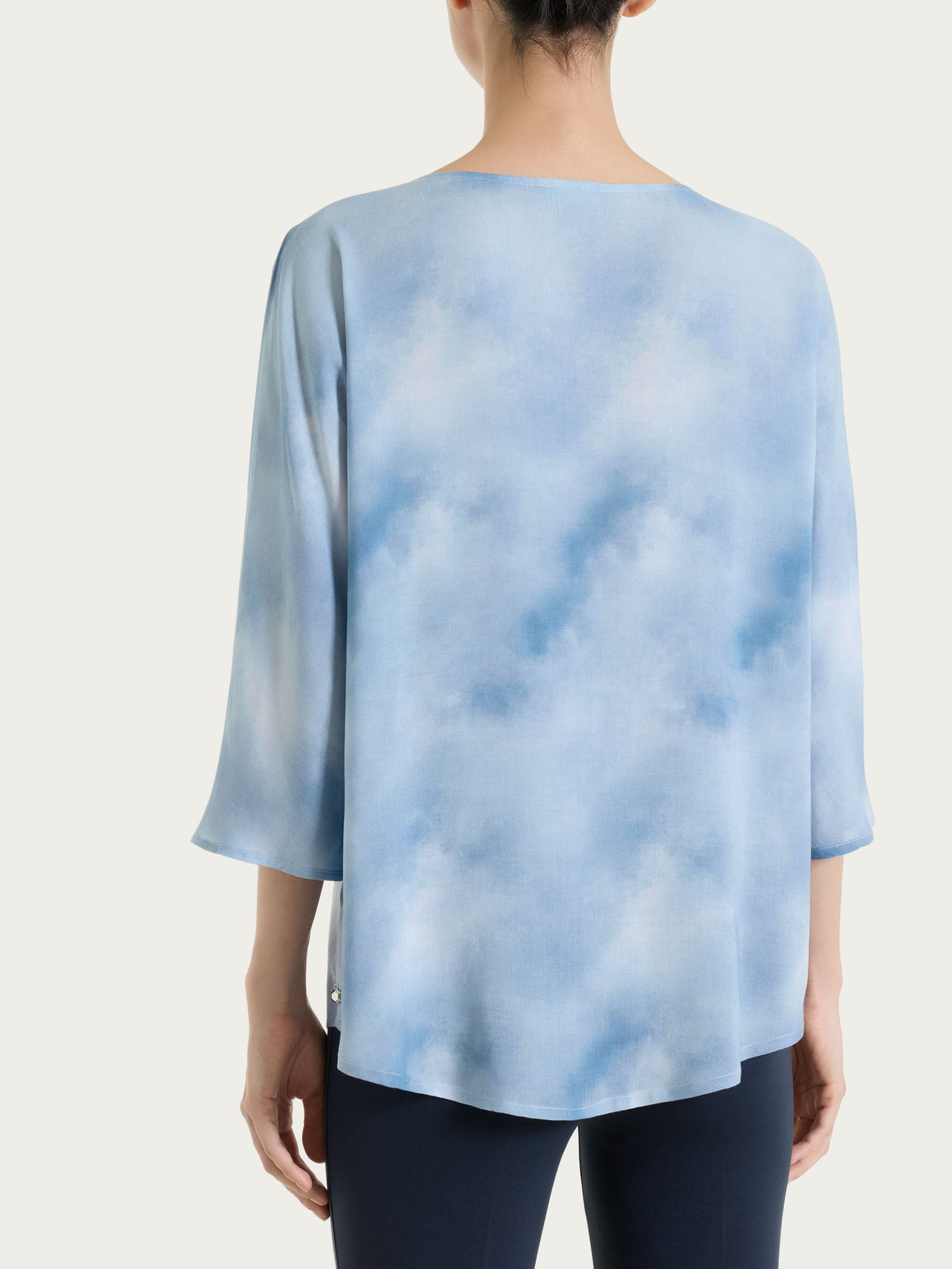 Blusa con manica 3/4 e fantasia in EcoSeta Azzurri Donna - Ragno