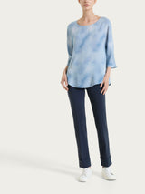 Blusa con manica 3/4 e fantasia in EcoSeta Azzurri Donna - Ragno