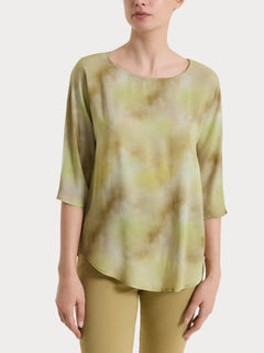 Blusa con manica 3/4 e fantasia in Voile di Viscosa Satin Verdi Donna - Ragno