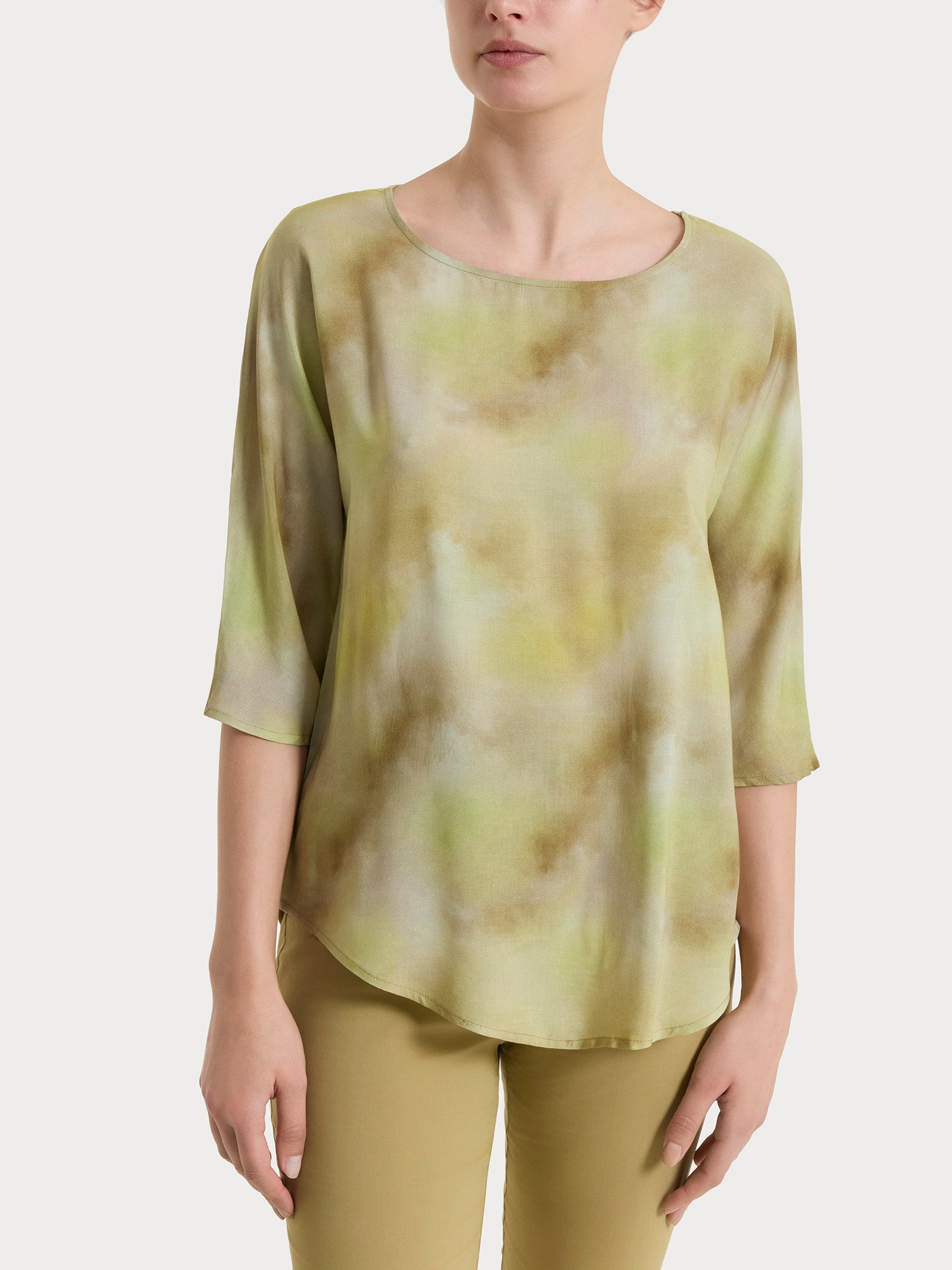 Blusa con manica 3/4 e fantasia in EcoSeta Verdi Donna - Ragno