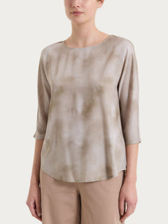 Blusa con manica 3/4 e fantasia in Voile di Viscosa Satin Marroni Donna - Ragno