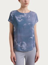 Blusa con manica corta e fantasia in EcoSeta Grigi Donna - Ragno