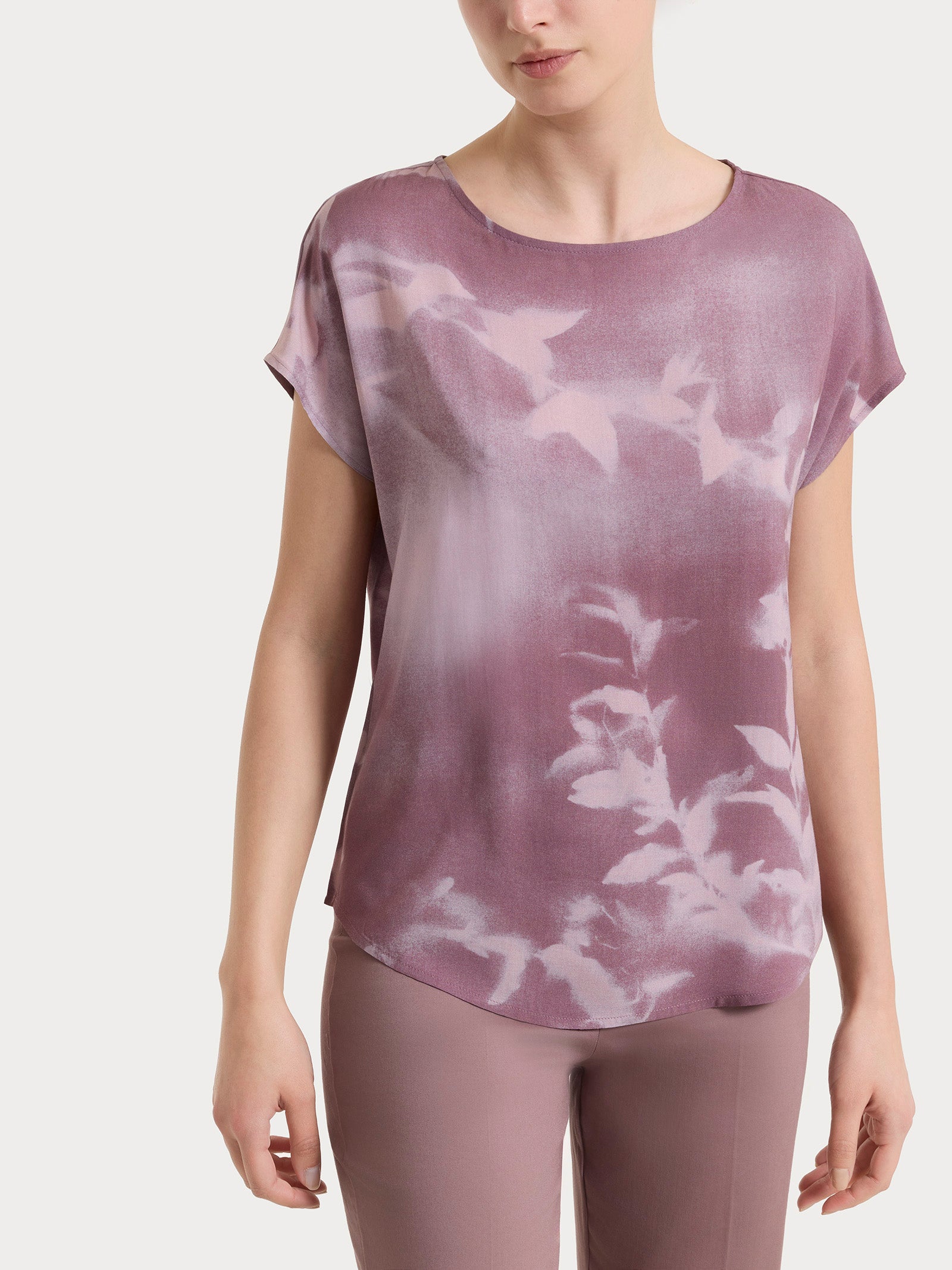 Blusa con manica corta e fantasia in EcoSeta Rosa Donna - Ragno