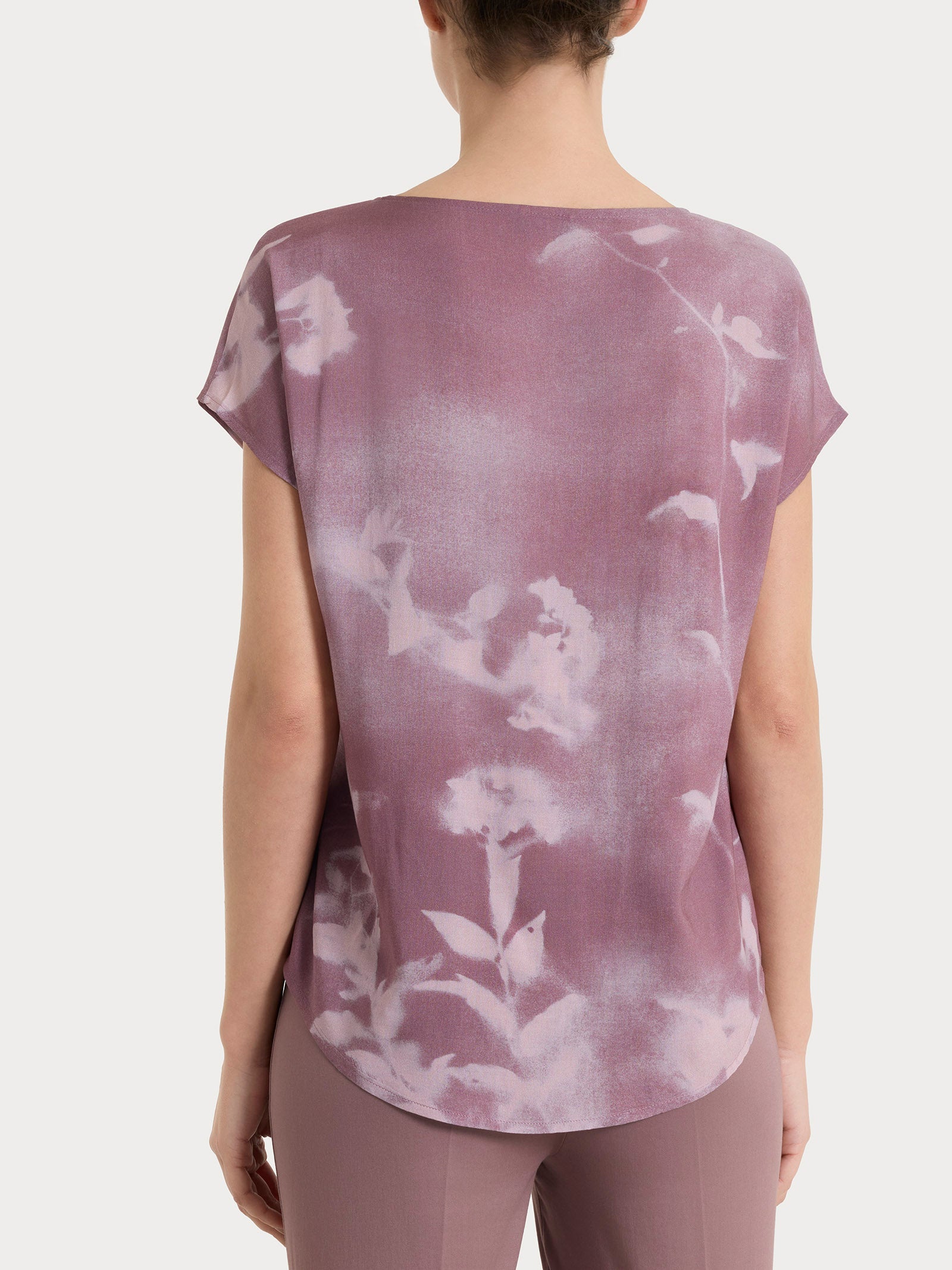 Blusa con manica corta e fantasia in EcoSeta Rosa Donna - Ragno