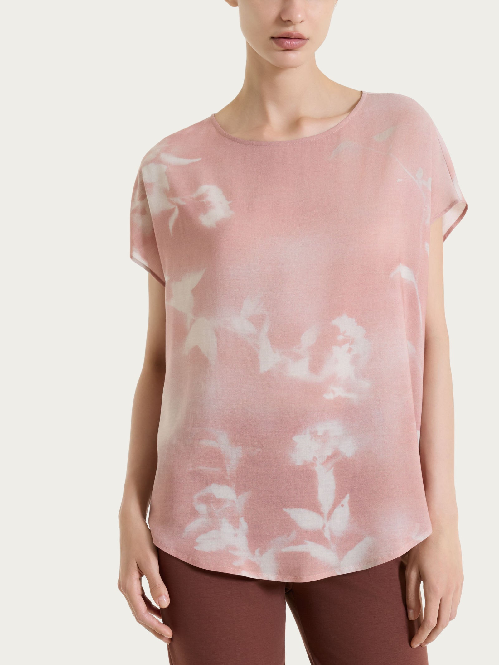 Blusa con manica corta e fantasia in EcoSeta Rosa Donna - Ragno