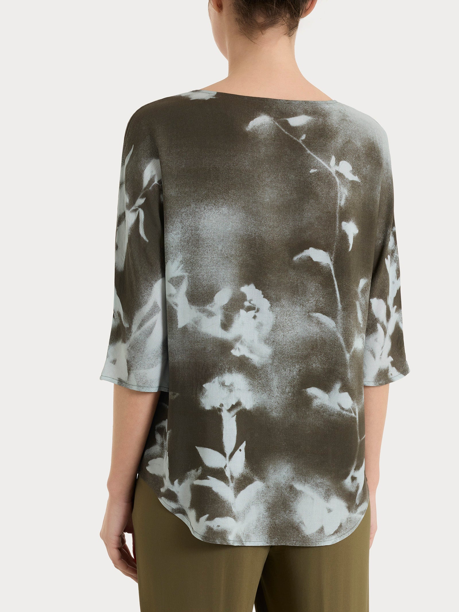 Blusa con manica 3/4 e fantasia in EcoSeta Verdi Donna - Ragno