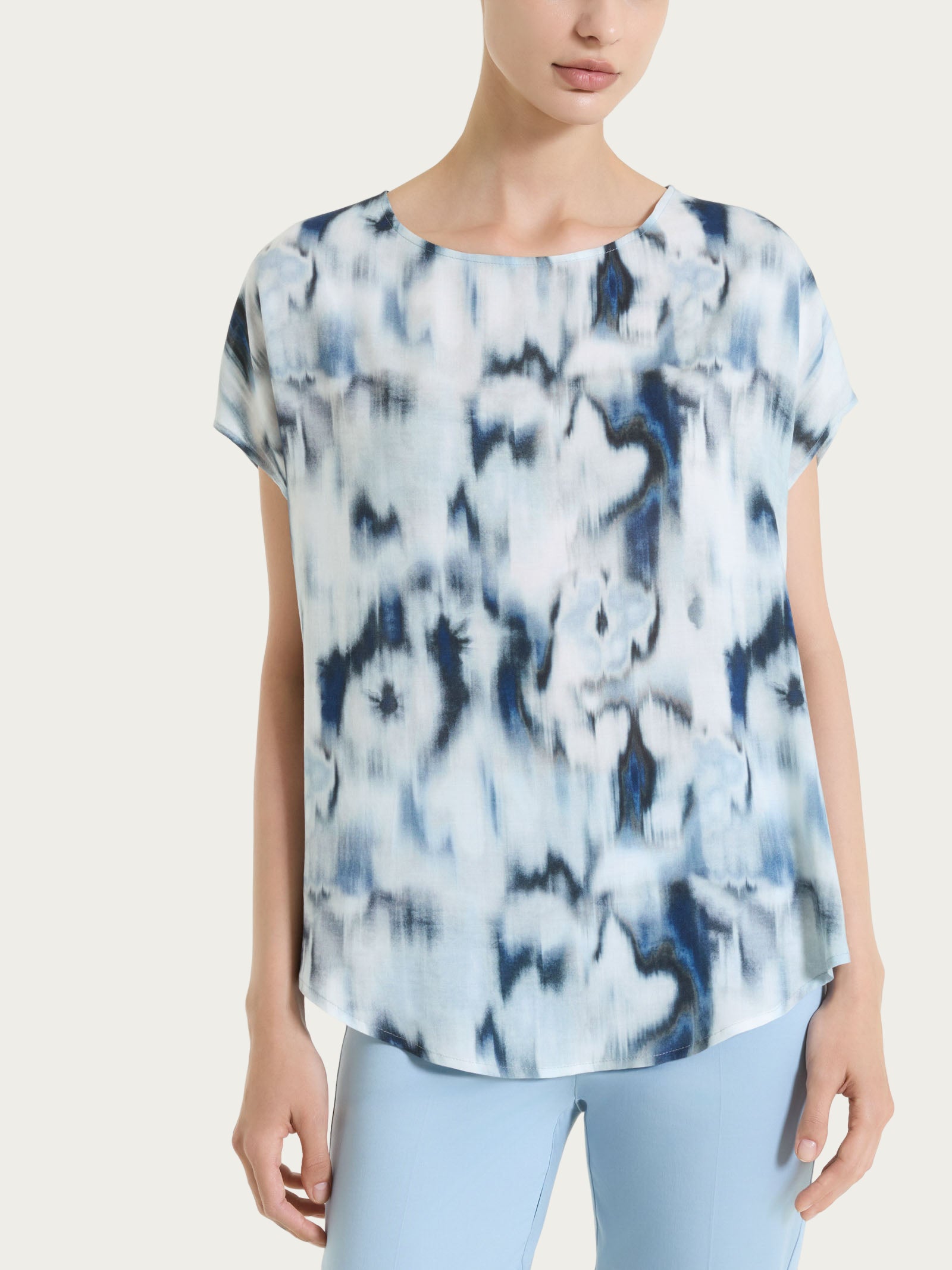 Blusa con manica corta e fantasia in EcoSeta Blu Donna - Ragno