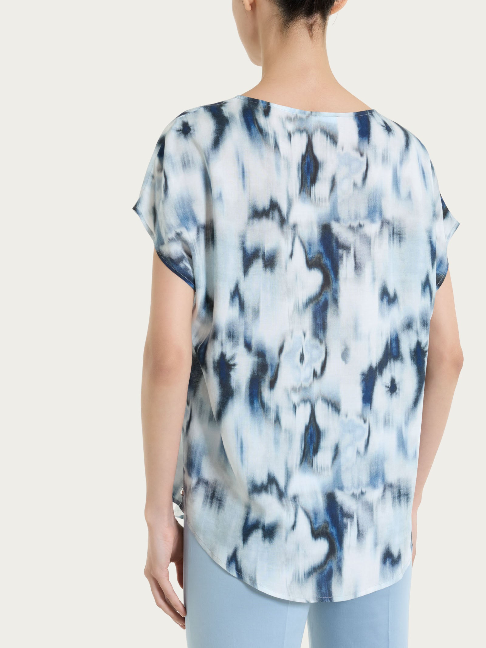 Blusa con manica corta e fantasia in EcoSeta Blu Donna - Ragno