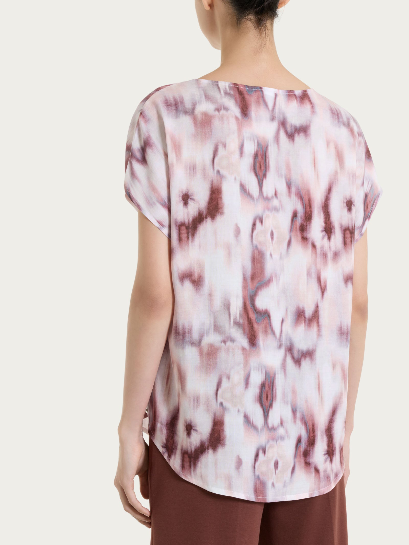 Blusa con manica corta e fantasia in EcoSeta Marroni Donna - Ragno