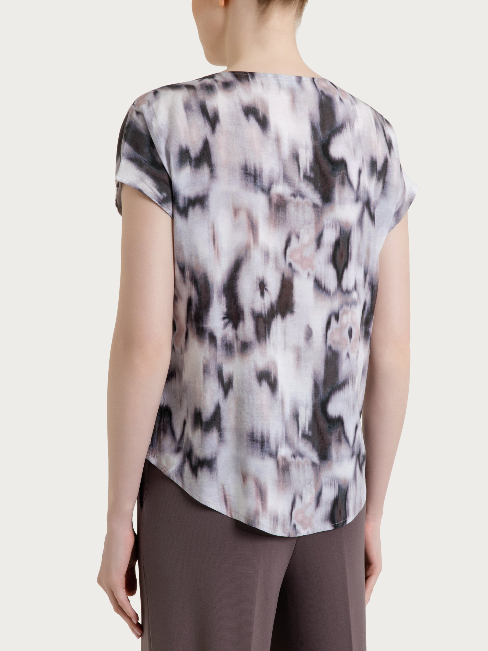 Kurzärmelige, gemusterte Bluse aus Ecoseta Violett für Damen - Ragno