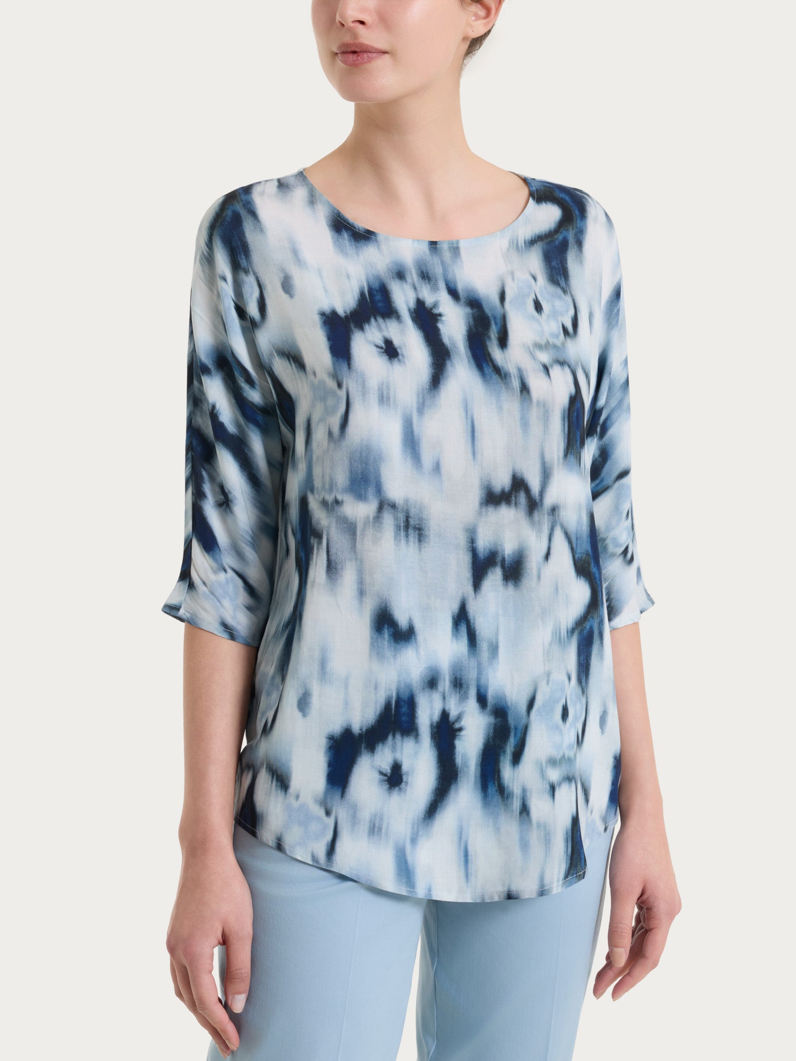 Blusa con manica 3/4 e fantasia in EcoSeta Blu Donna - Ragno