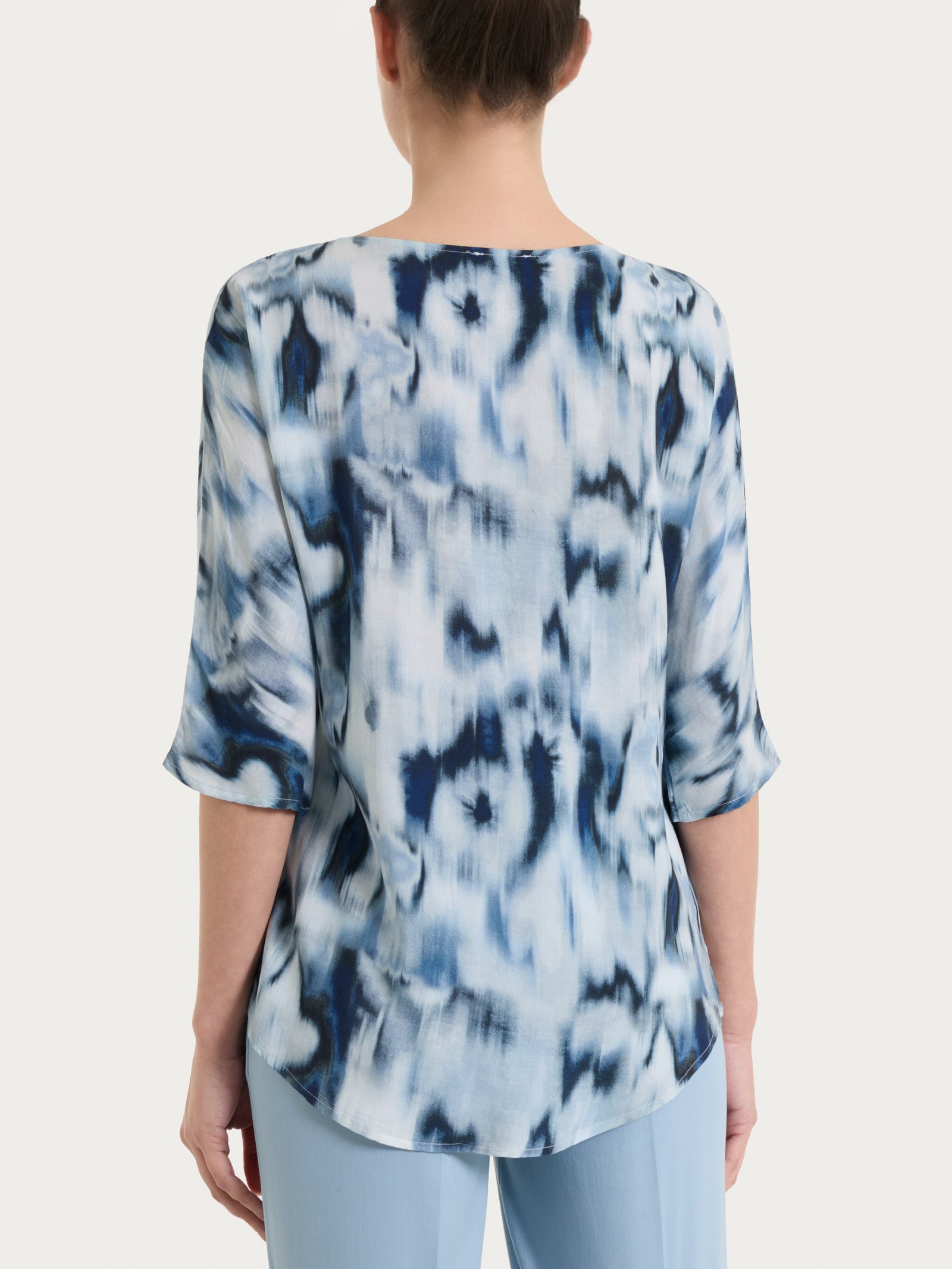 Blusa con manica 3/4 e fantasia in EcoSeta Blu Donna - Ragno