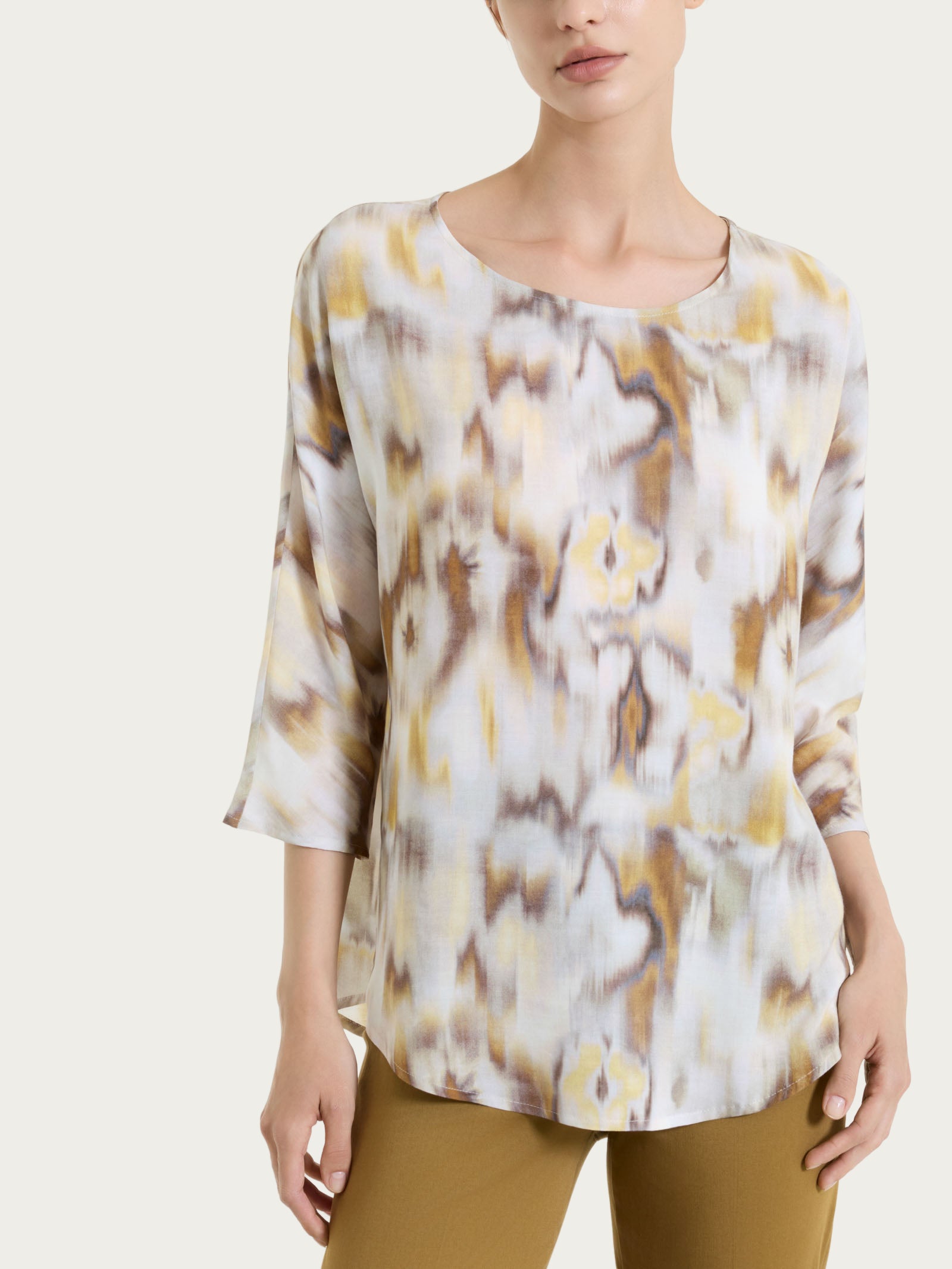 Blusa con manica 3/4 e fantasia in EcoSeta Verdi Donna - Ragno