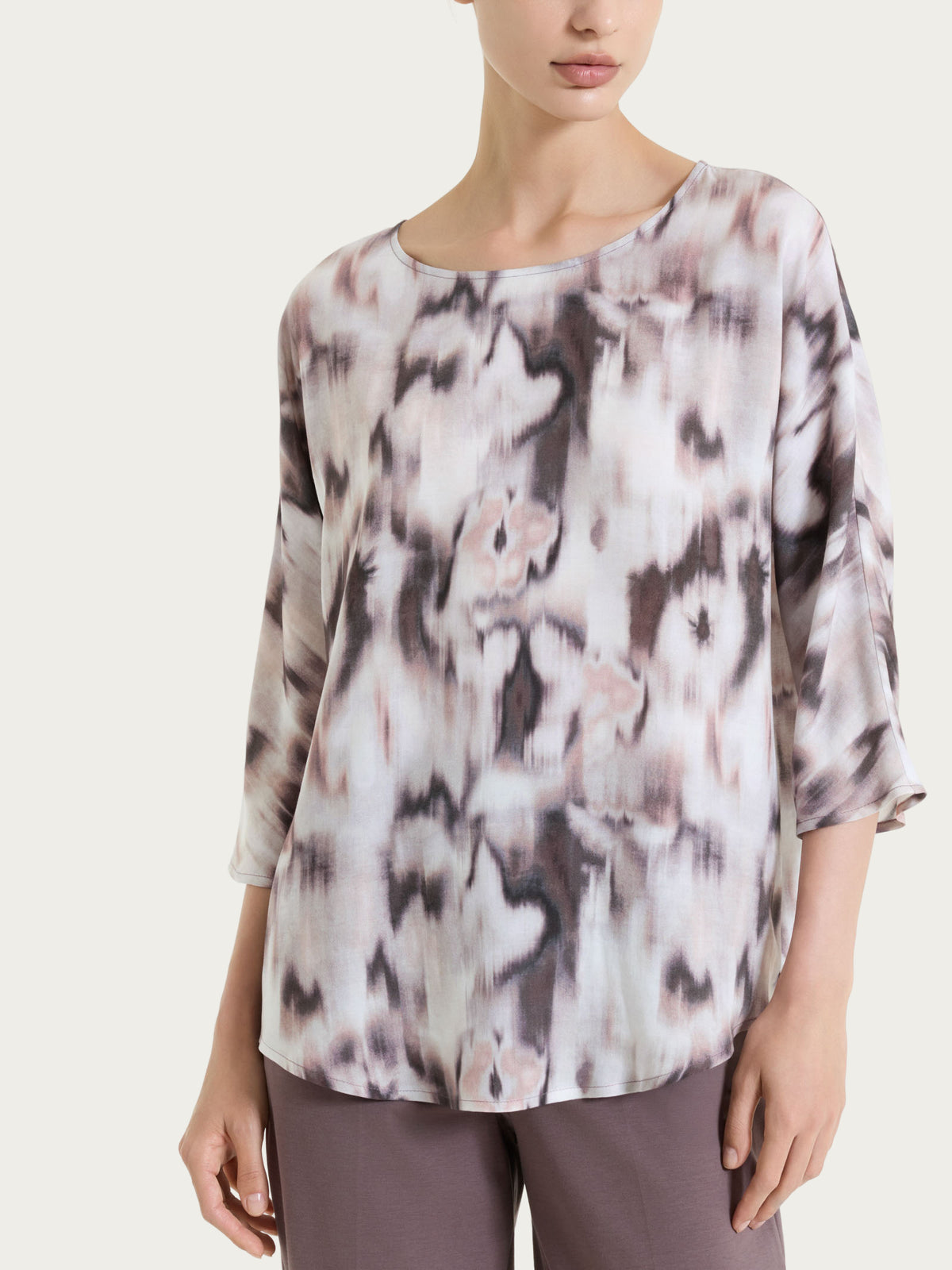 Blusa con manica 3/4 e fantasia in Voile di Viscosa Satin Viola Donna - Ragno
