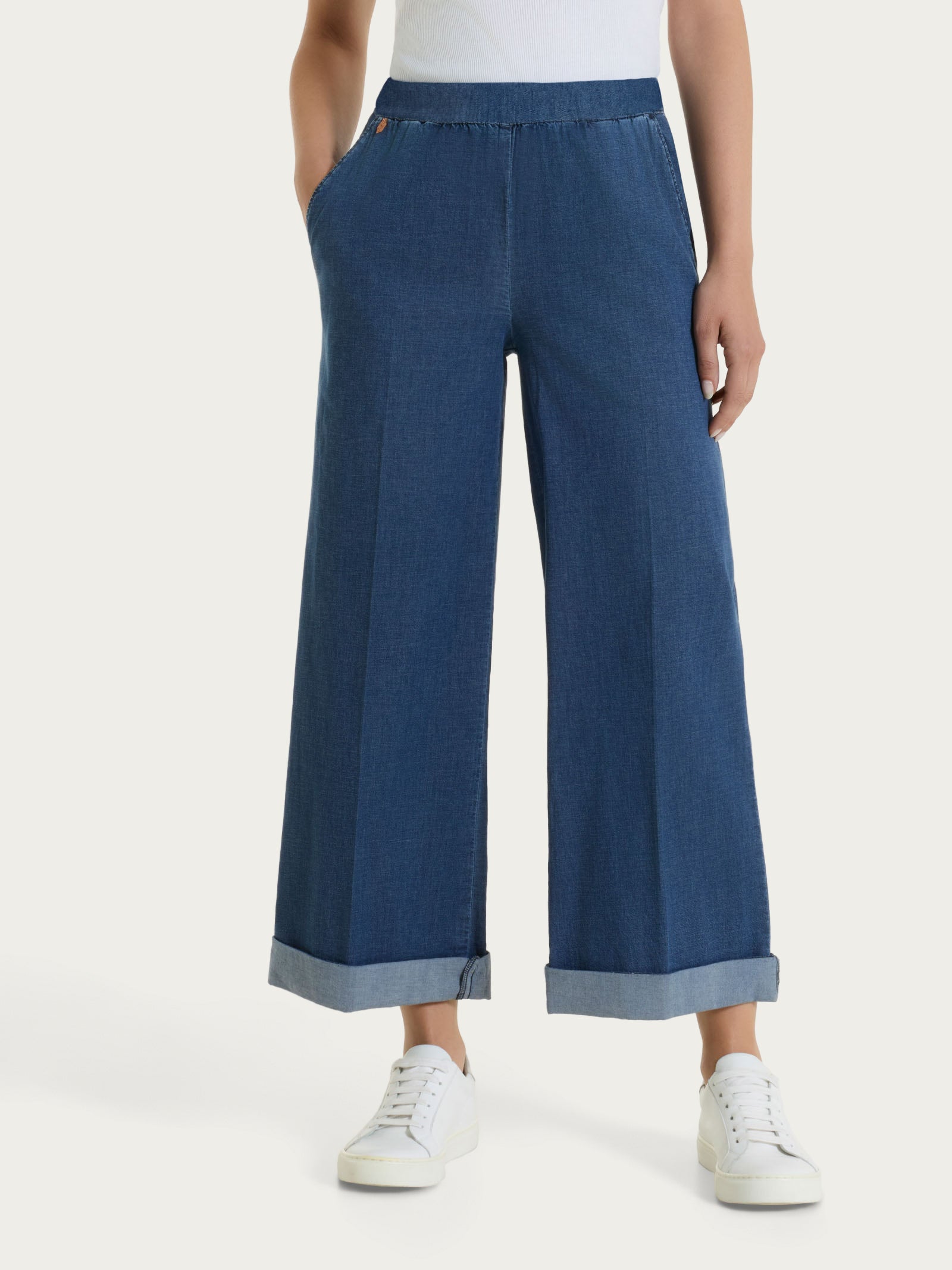 Jeans ampio alla caviglia con vita piatta in Super Light Denim Viola Donna - Ragno