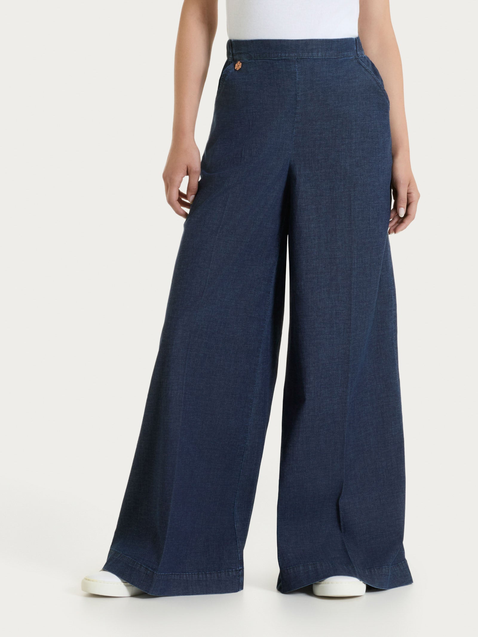 Jeans a palazzo con tasche e vita piatta in Super Light Denim Blu Donna - Ragno