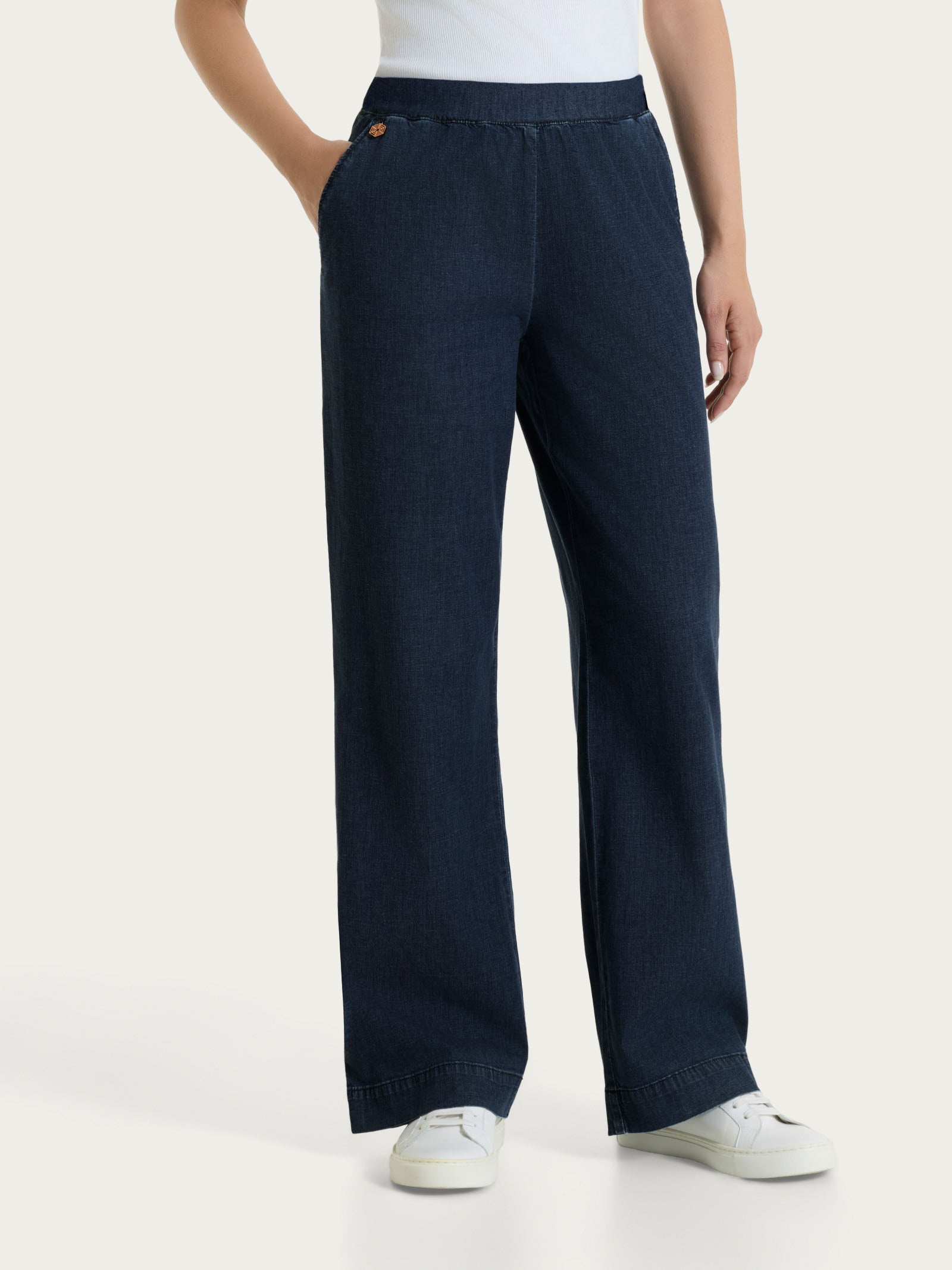 Jeans ampio con tasche e vita piatta in Super Light Denim Blu Donna - Ragno