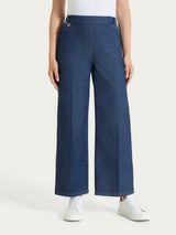 Jeans ampio alla caviglia con tasche e vita piatta in Light Denim Blu Donna - Ragno