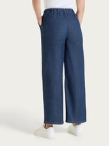 Jeans ampio alla caviglia con tasche e vita piatta in Light Denim Blu Donna - Ragno