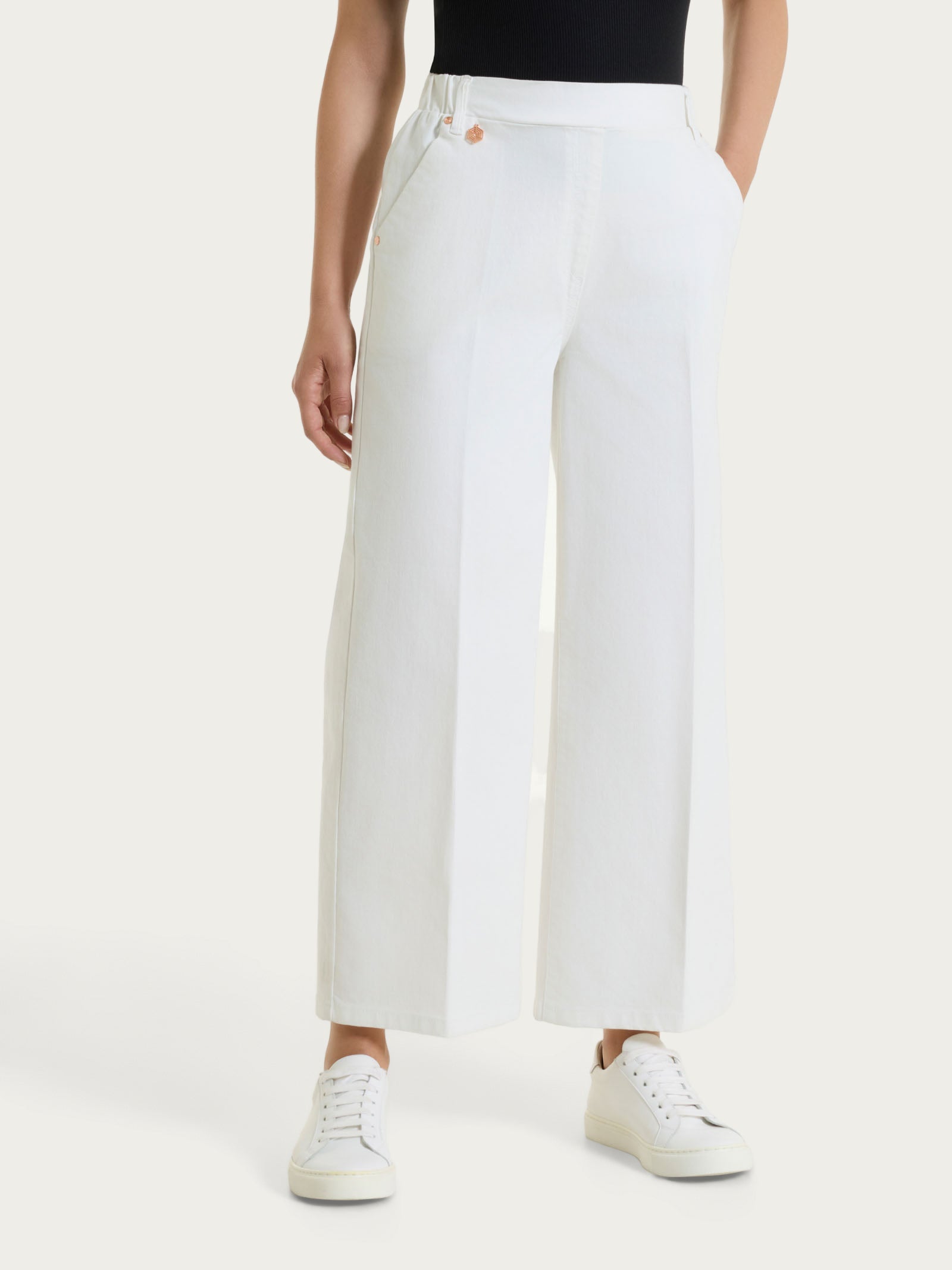 Jeans ampio alla caviglia con tasche e vita piatta in Light Denim Bianchi Donna - Ragno