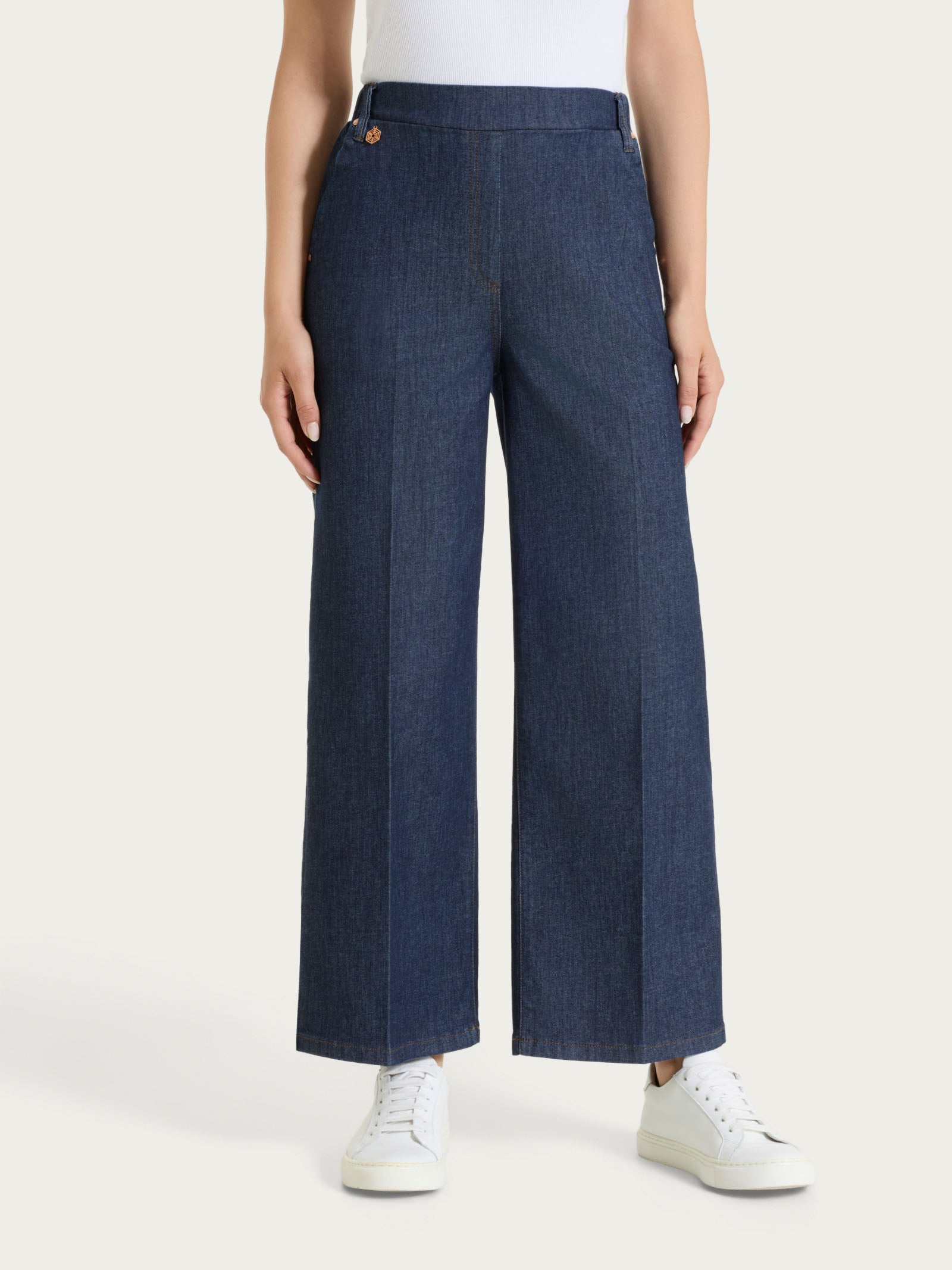 Jeans ampio alla caviglia con tasche e vita piatta in Light Denim Viola Donna - Ragno