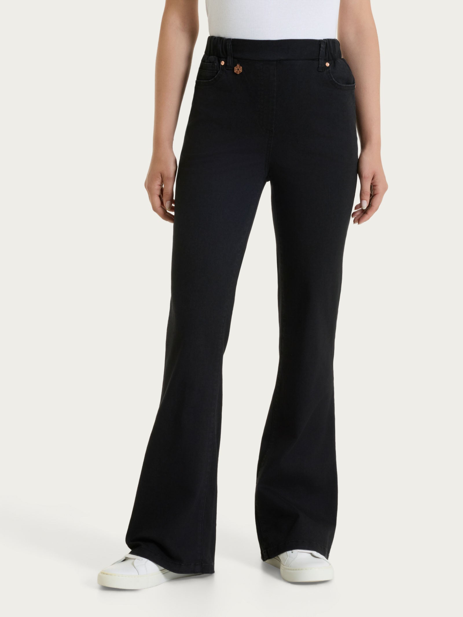 Jeans flare con tasche e vita piatta in Light Denim Neri Donna - Ragno