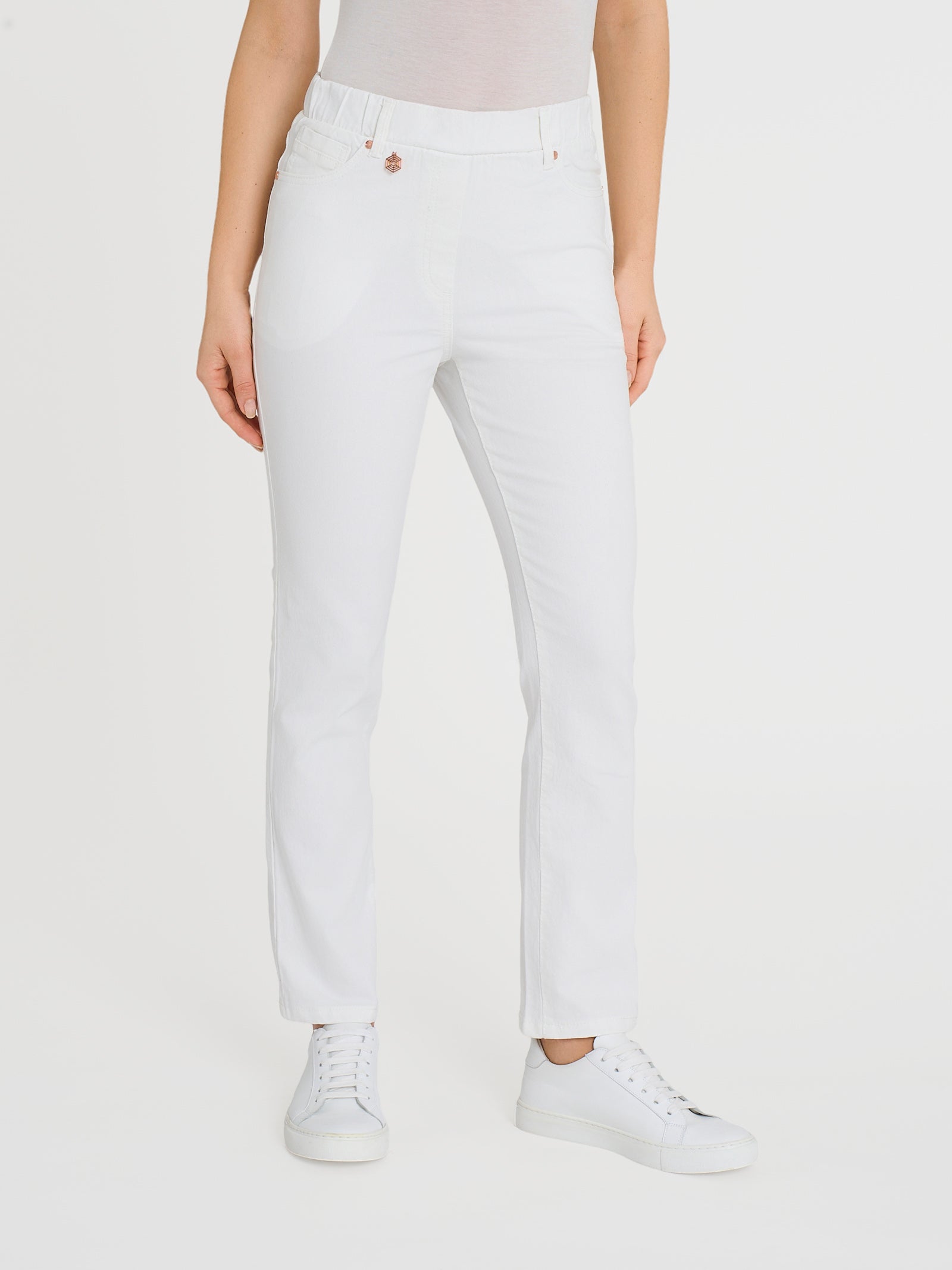 Jeans a gamba dritta con tasche e vita piatta in Light Denim Bianchi Donna - Ragno