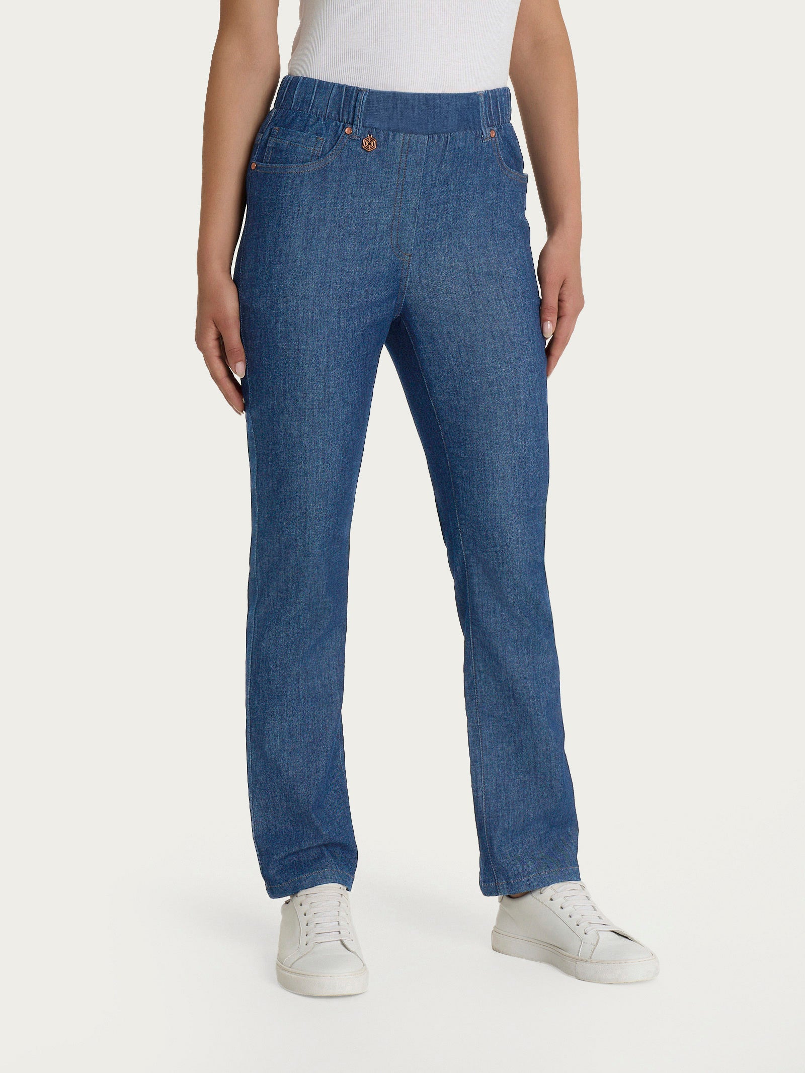 Jeans a gamba dritta con tasche e vita piatta in Light Denim Blu Donna - Ragno