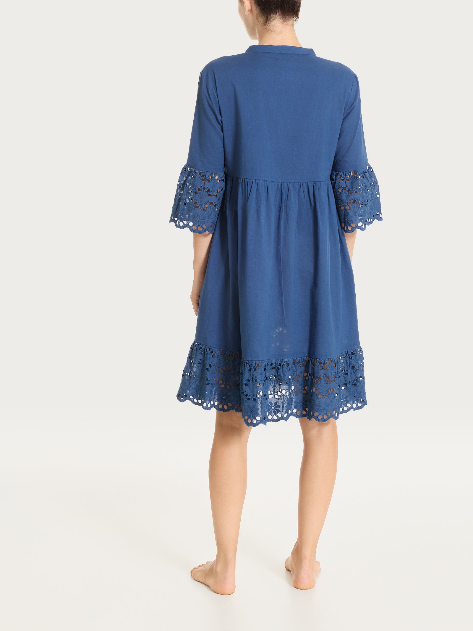 Vestito con dettagli in Sangallo e Mussola di Cotone Blu Donna - Ragno