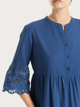Vestito con dettagli in Sangallo e Mussola di Cotone Blu Donna - Ragno