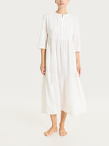 Weißes langes Kleid aus Baumwoll-Musselin mit Volants - Ragno