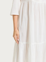 Weißes langes Kleid aus Baumwoll-Musselin mit Volants - Ragno