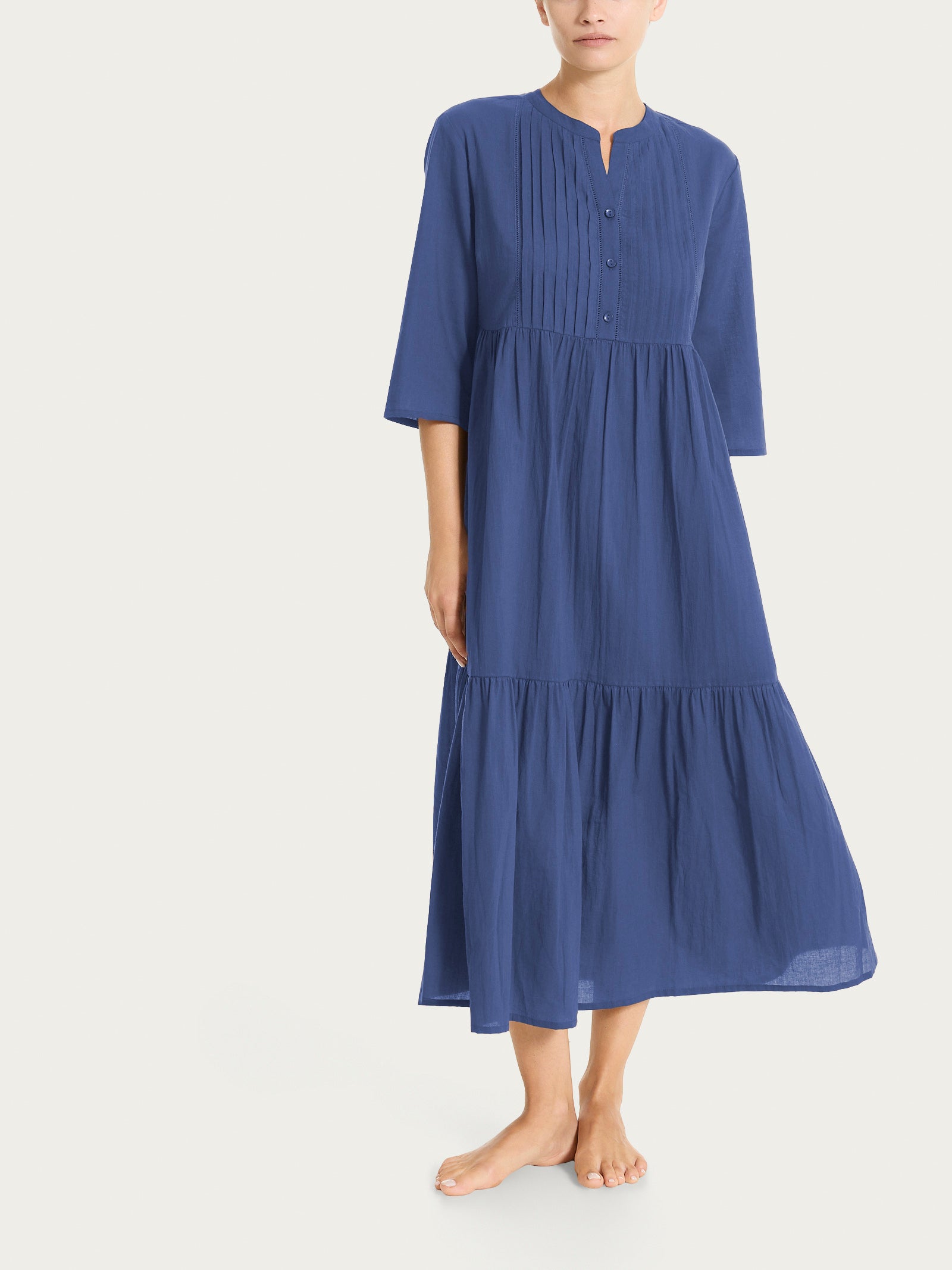 Vestito lungo con balze in Mussola di Cotone Blu Donna - Ragno