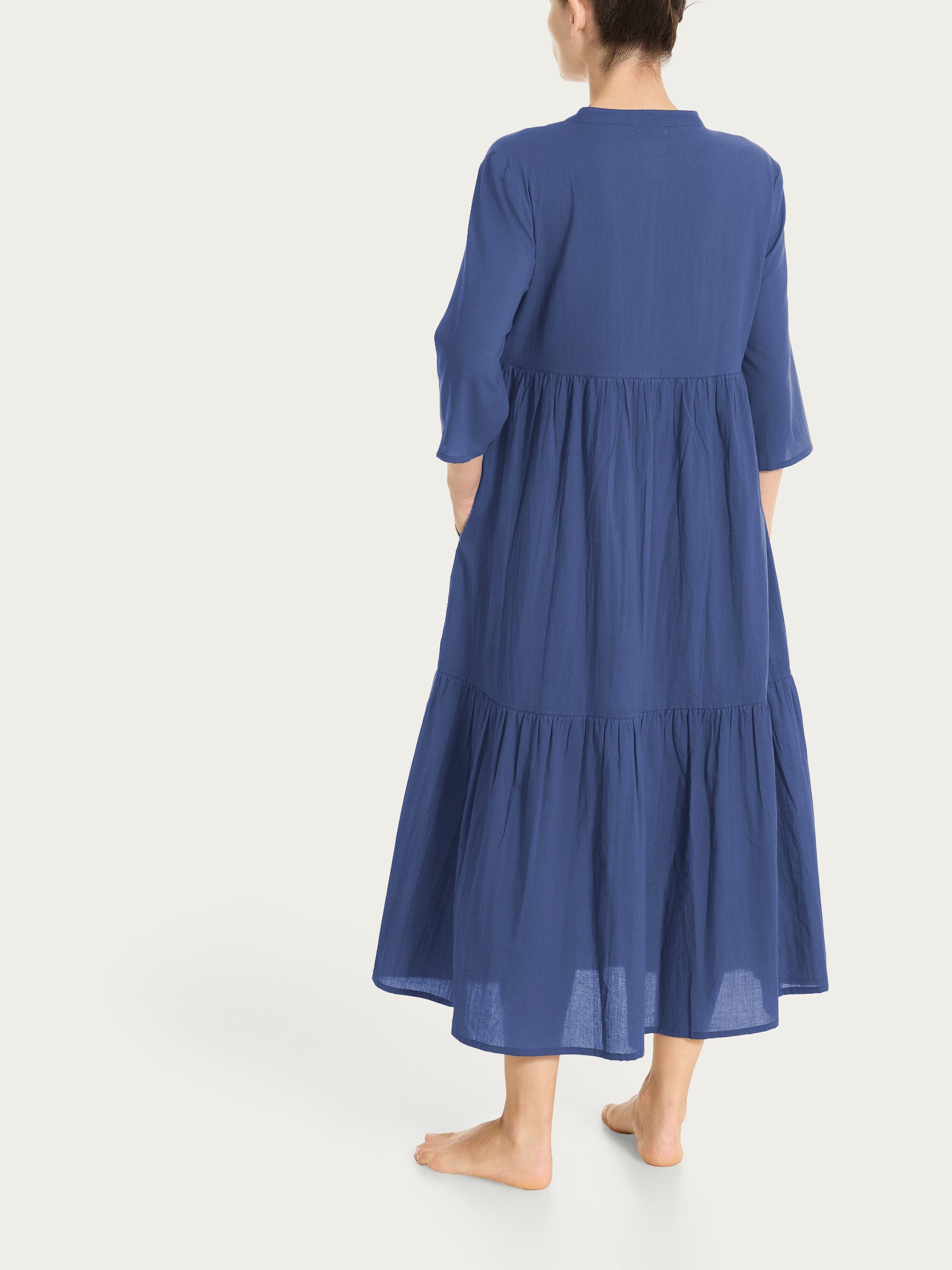 Vestito lungo con balze in Mussola di Cotone Blu Donna - Ragno