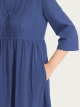 Langes Kleid mit Rüschen aus blauem Baumwollmusselin für Damen - Ragno