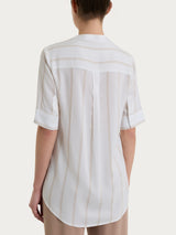 Blusa a righe spaziate e manica corta in EcoSeta Bianchi Donna - Ragno