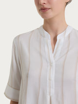 Blusa a righe spaziate e manica corta in EcoSeta Bianchi Donna - Ragno