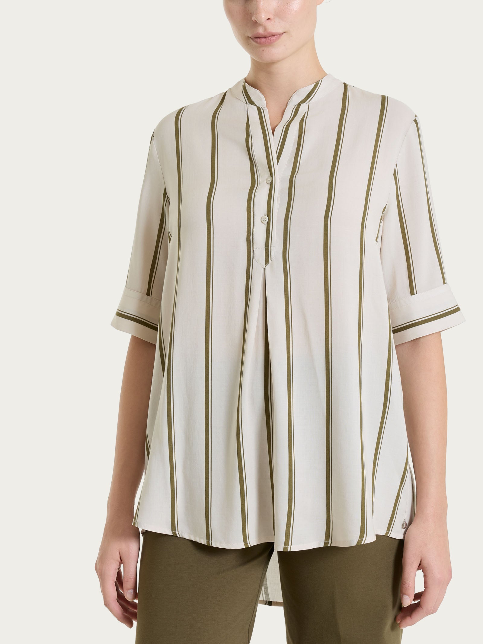 Blusa a righe spaziate e manica corta in EcoSeta Verdi Donna - Ragno