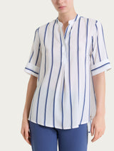 Blusa a righe spaziate e manica corta in EcoSeta Blu Donna - Ragno