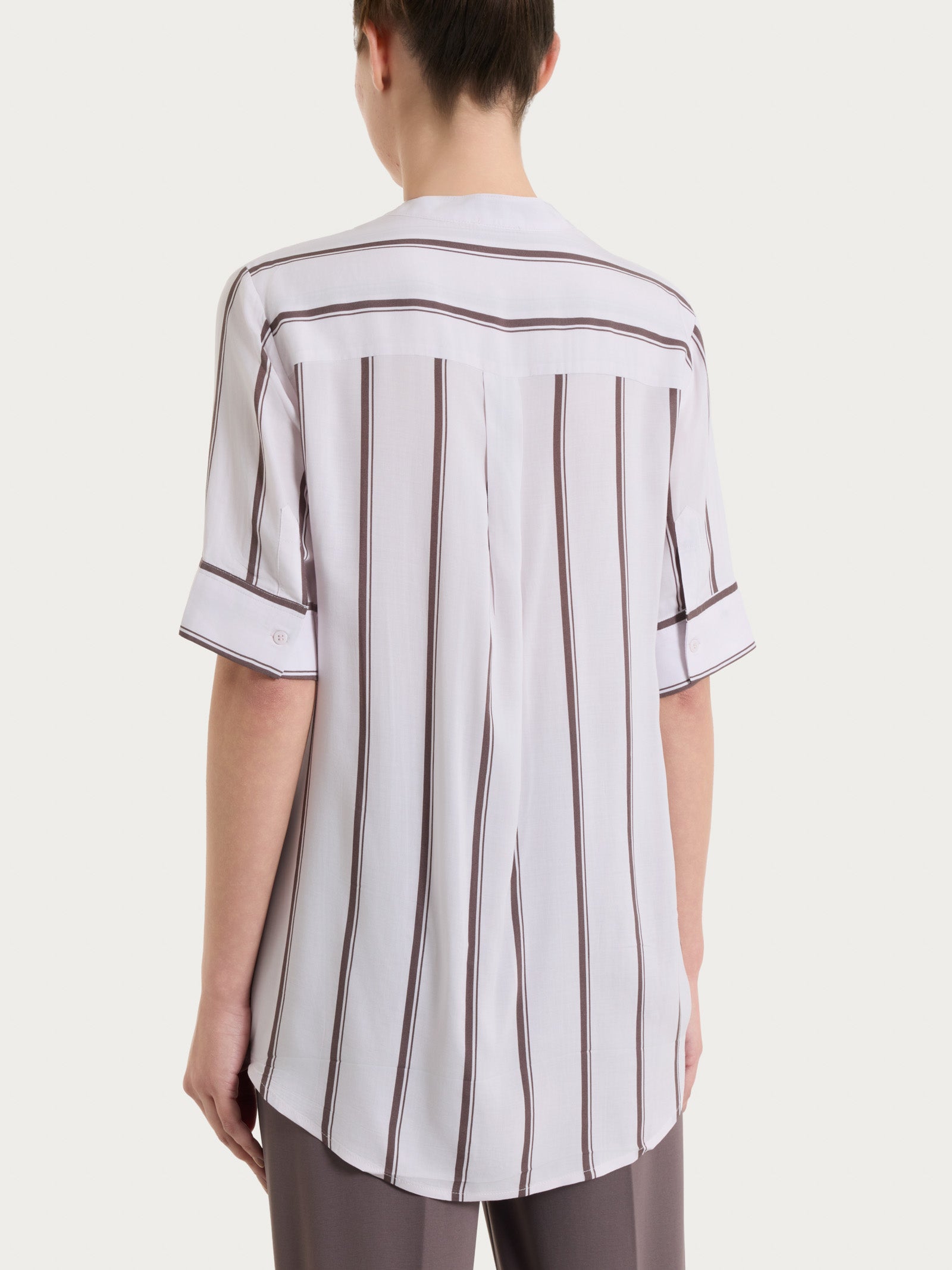 Blusa a righe spaziate e manica corta in EcoSeta Marroni Donna - Ragno