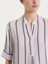 Blusa a righe spaziate e manica corta in EcoSeta Marroni Donna - Ragno