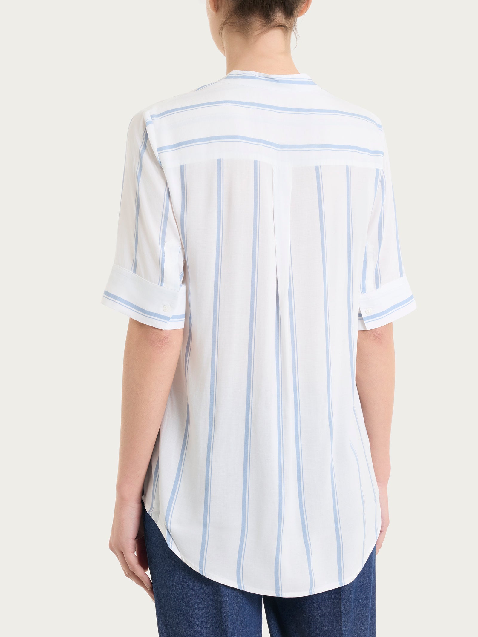 Blusa a righe spaziate e manica corta in EcoSeta Azzurri Donna - Ragno