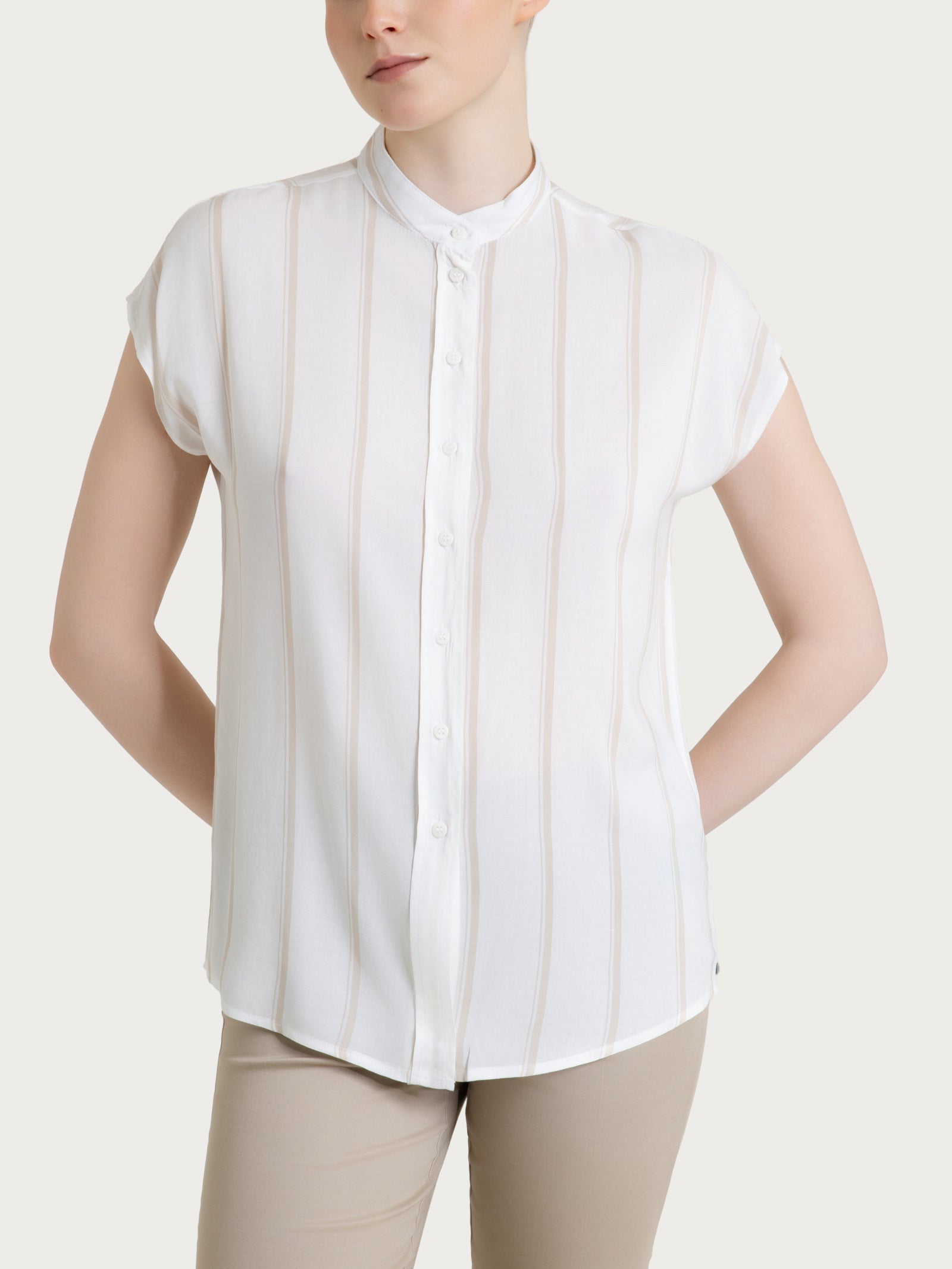 Blanco Camisa de rayas espaciadas de manga corta de mujer de Ecoseta - Ragno