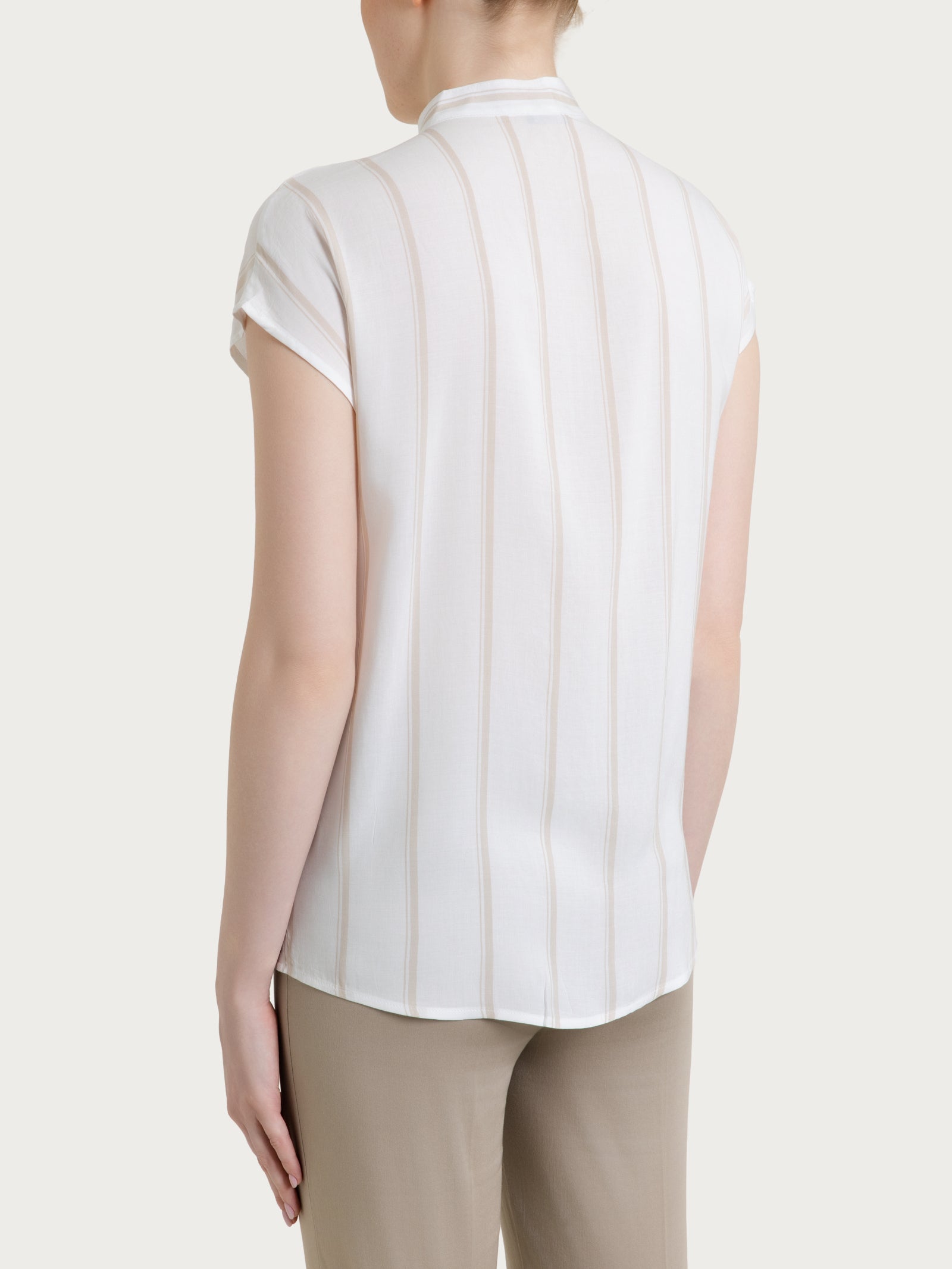 Blanco Camisa de rayas espaciadas de manga corta de mujer de Ecoseta - Ragno