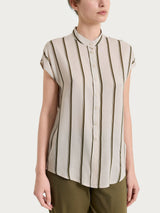 Camicia a righe spaziate e manica corta in EcoSeta Verdi Donna - Ragno