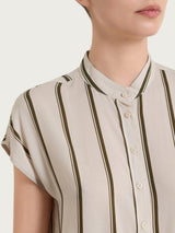 Camicia a righe spaziate e manica corta in EcoSeta Verdi Donna - Ragno