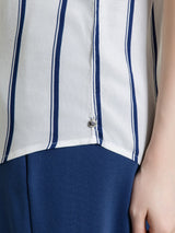 Camicia a righe spaziate e manica corta in EcoSeta Blu Donna - Ragno