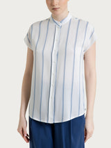 Camisa de rayas espaciadas de manga corta en Ecoseta Azules Mujer - Ragno